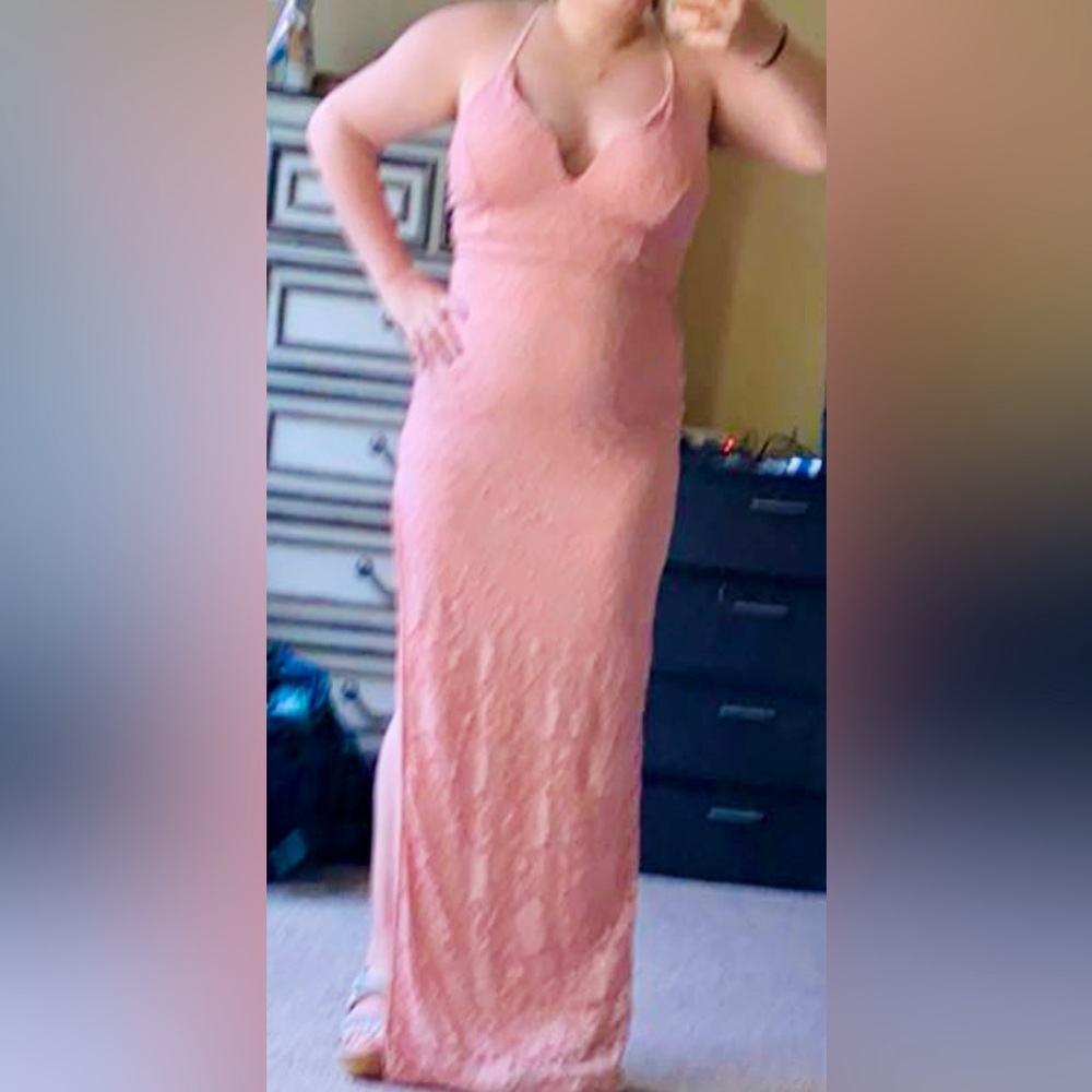 Salmon pink prom style long gown